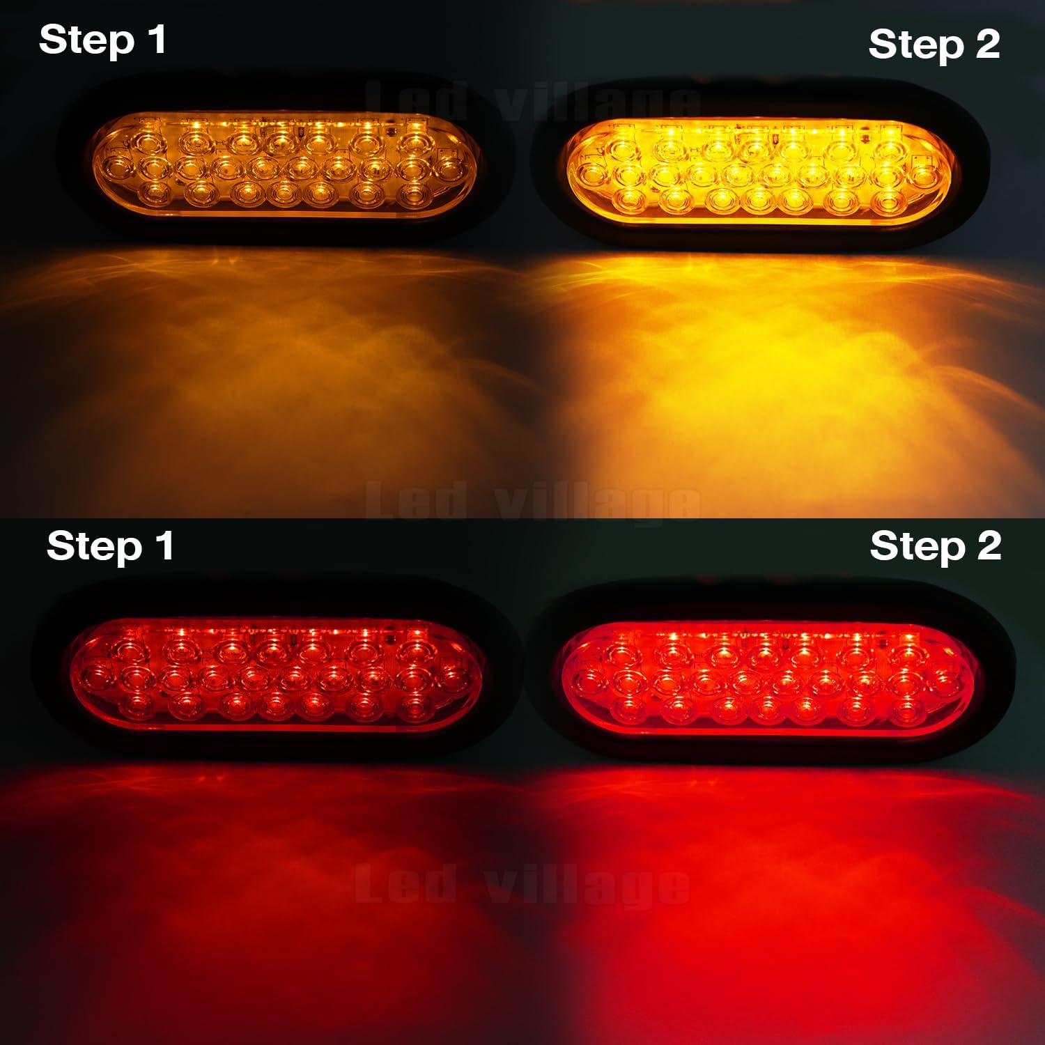 6 Inch Oval 2 Red + 2 Amber Trailer Tail Light 24 LED Stop Brake for Truck Trailer Tractor 12V DC (4 Pcs)