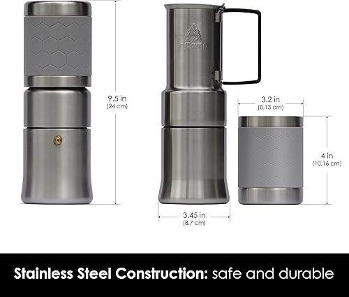 Miniatura 10 de nCamp - Cafetería, cafetera portátil, cafetera de café portátil, cafetera compacta para acampar, cafetera de viaje de acero inoxidable con taza de