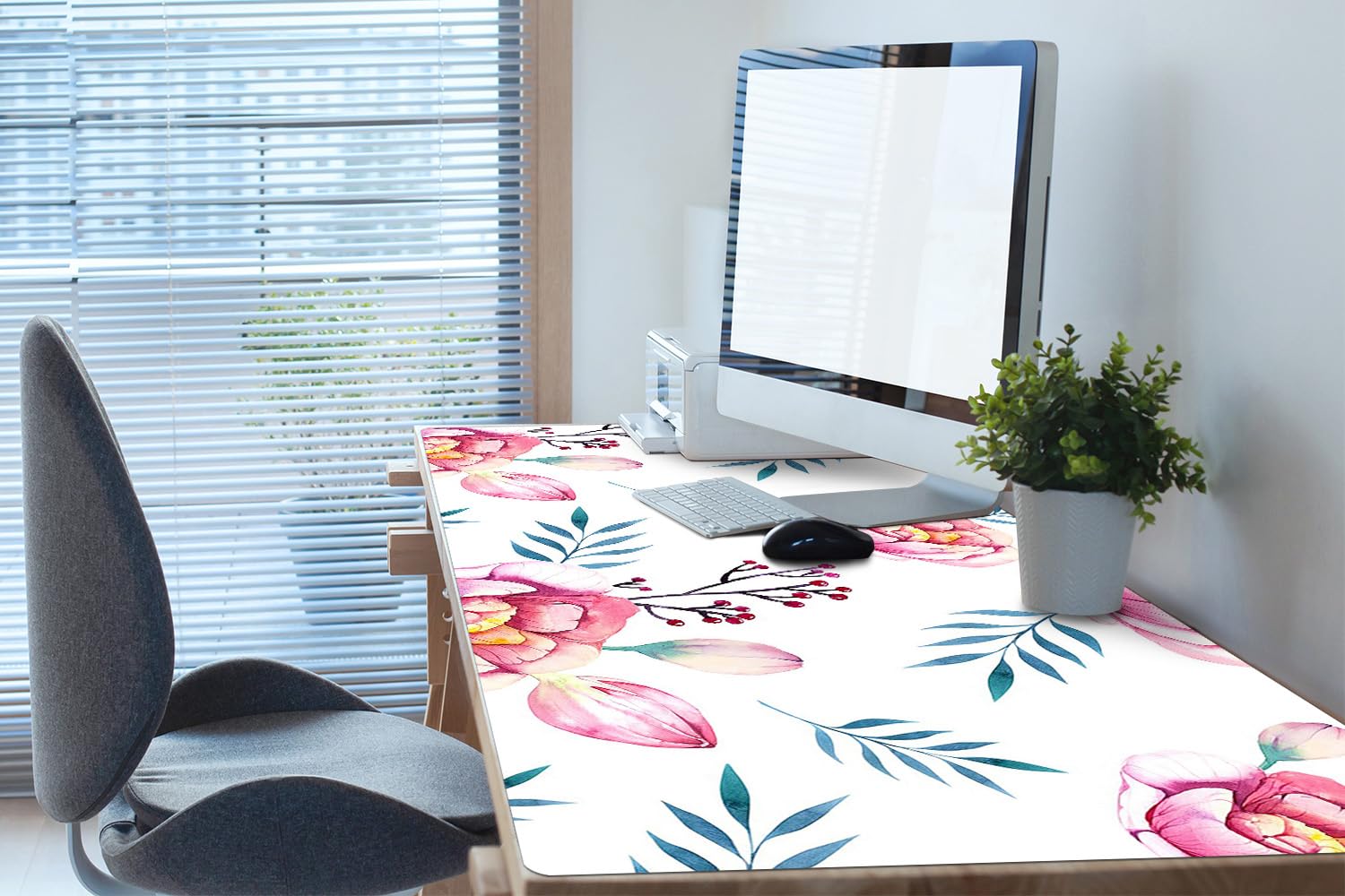 Sottomano da Scrivania 120x60 cm in Vinile PVC Protezione e Decorazione Facile da Pulire Superficie Protettiva per Ufficio e Casa Antiscivolo Impermeabile - Fiori