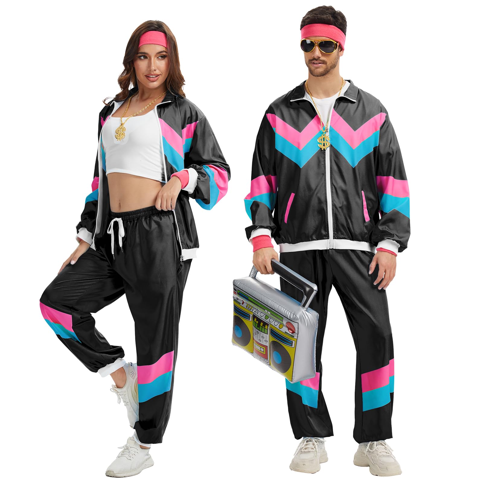 YRTBGD 80s 90s Fancy Dress for Women,80's Outfits Costumes with Accessories for Halloween Carnival Party (Black, M) - Image 2