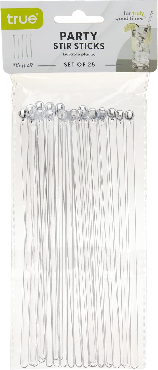 True Stir Sticks, Clear Cocktail Stirrers, Plastic Swizzle Sticks, Bar Supplies, Clear Drink Stirrers, Cocktail Supplies, Set of 25