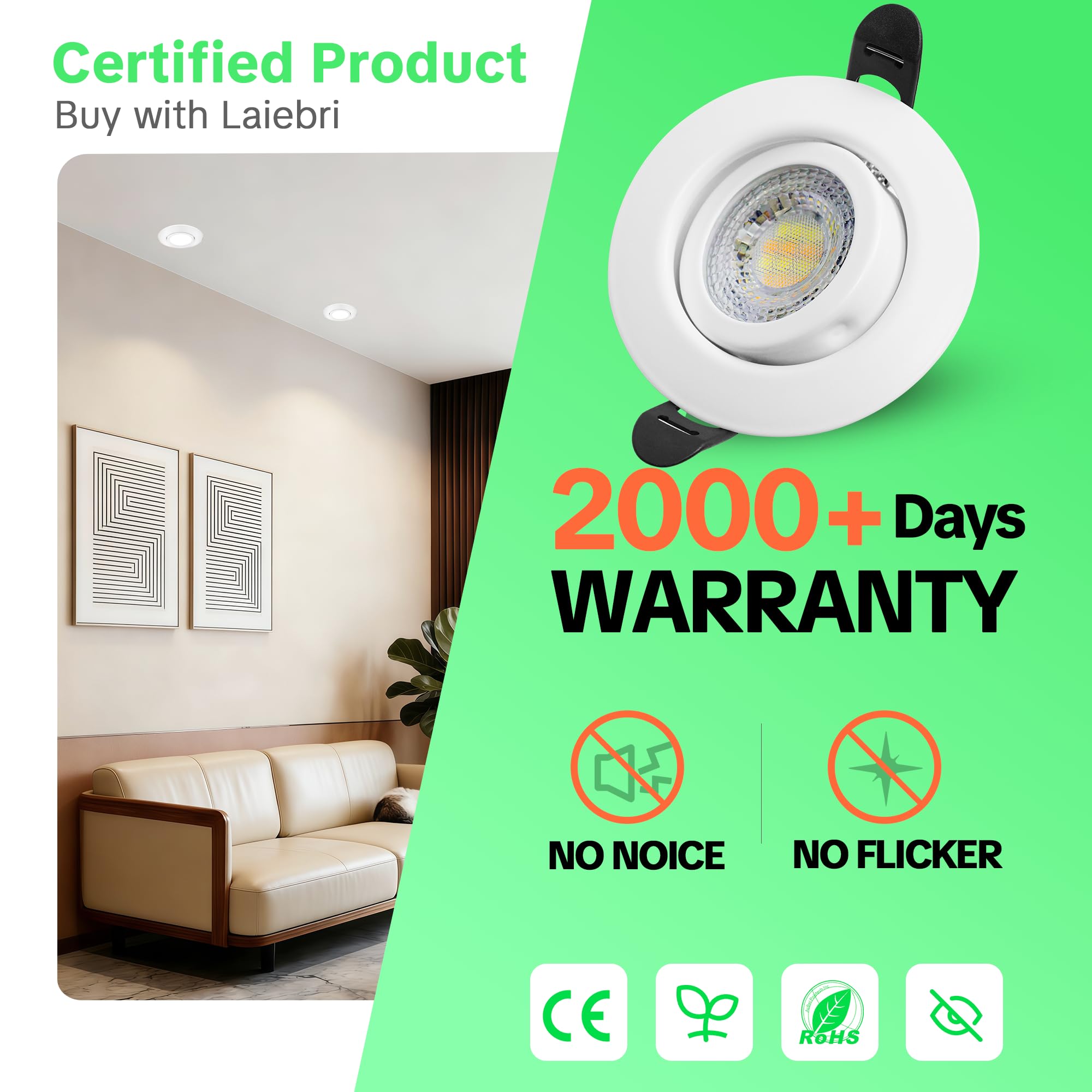 LED Einbaustrahler 230V Dimmbar, 6W IP44 LED Spots, 68mm Deckenspots 38° Schwenkbar 3000K/4000K/6000k für Badezimmer Küche Wohnzimmer Einbauspots Flach Einbauleuchten, Weiß, 6er Set