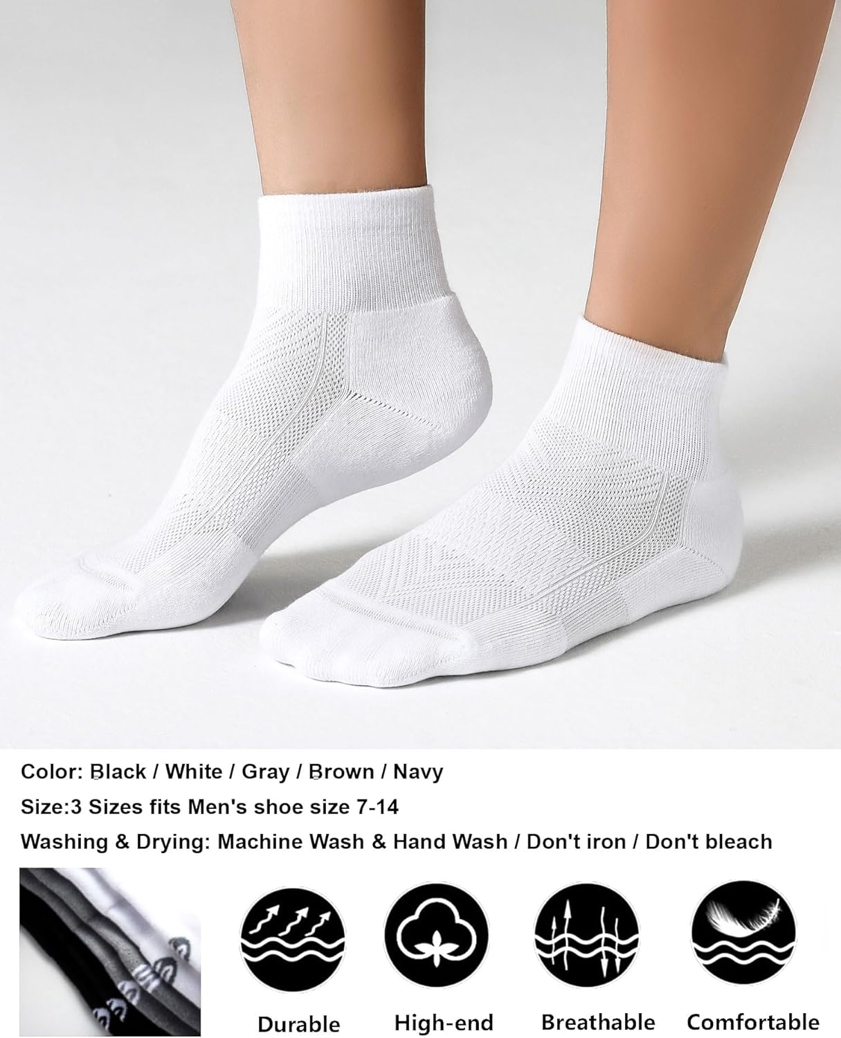 CS CELERSPORT 6 Pack Men's Ankle Socks with Cushion, Sport Athletic Running Socks - Image 4