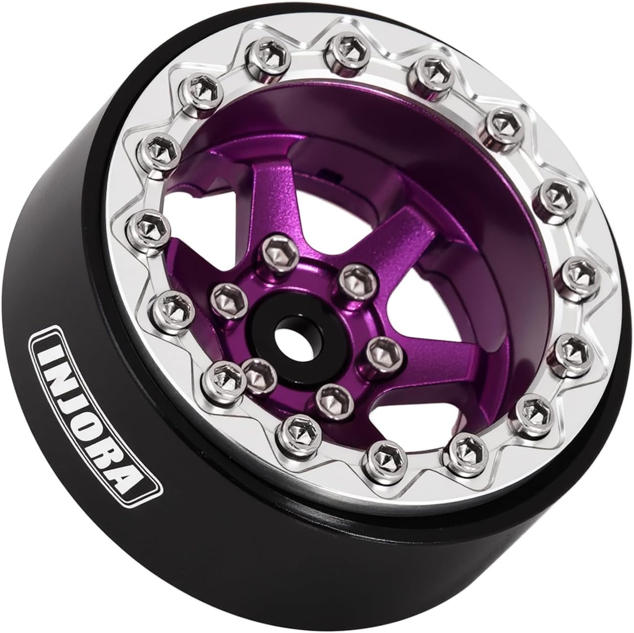 INJORA 1.3" Aluminium Beadlock Wheels -5.25mm Offset for SCX24 TRX4M 1/24 1/18 RC Crawler(Purple)