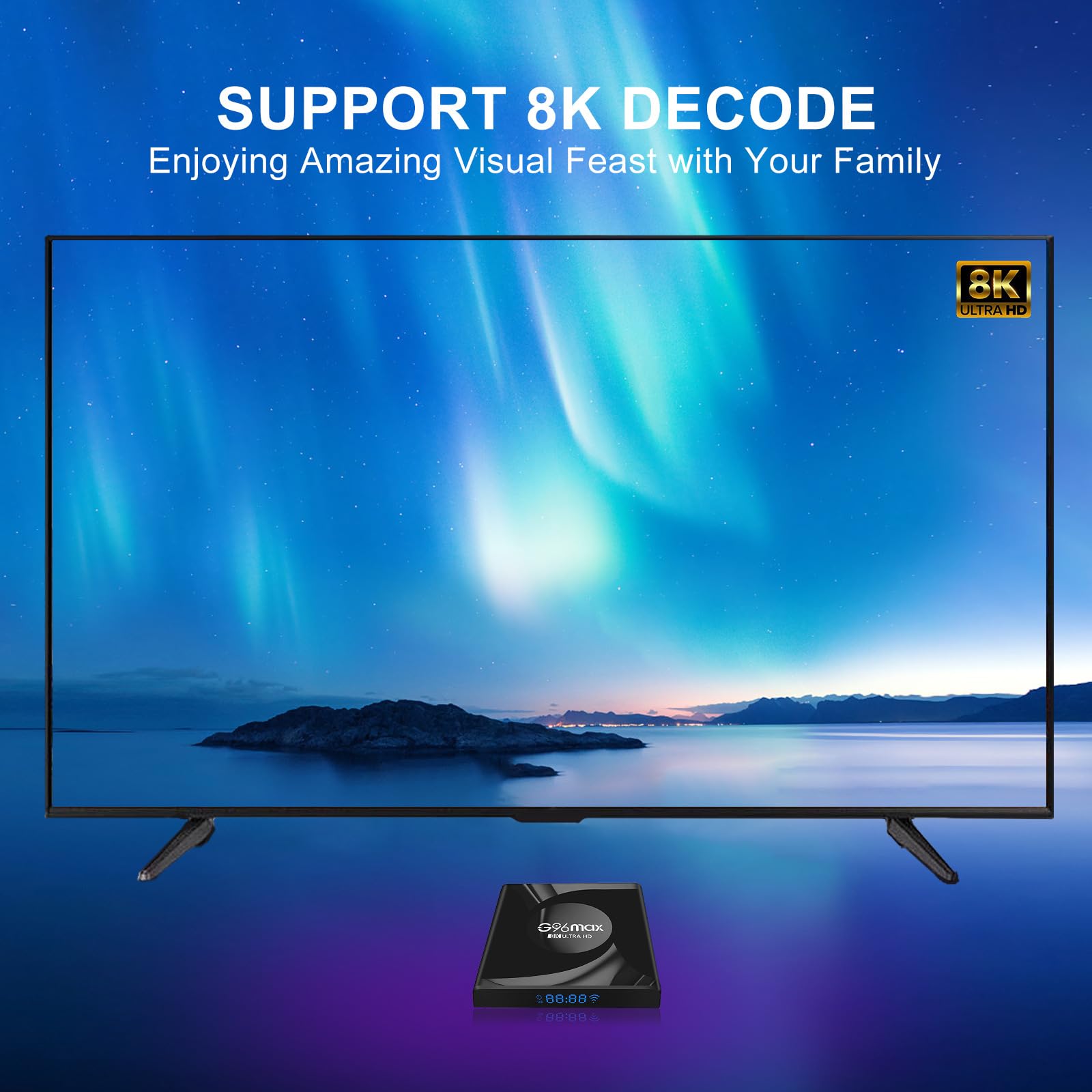 Boîtier TV Android 13.0, Boîtier TV Intelligent G96maxr8 Rk3528 Quad Core 64 Bits, Prise en Charge du Processeur HD 4K/3D/H.265 Ethernet 2.4/5G Double WiFi BT 5.0, Décodeur,2gb+16gb