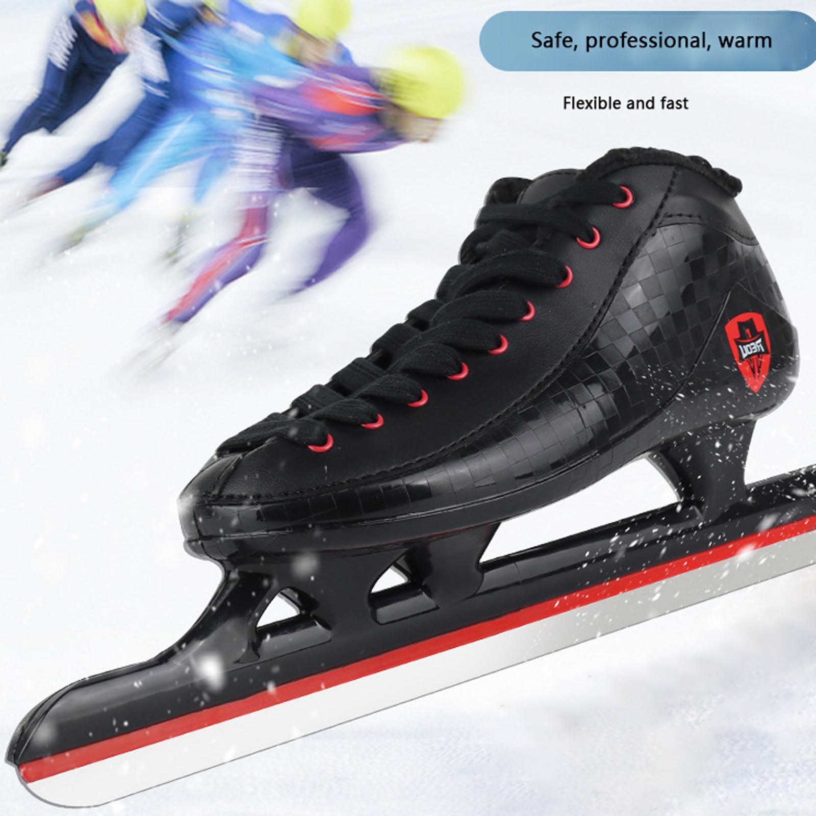 Pattini Ghiaccio Uomo,Scarpe da Pattinaggio di velocità,Calore e Comfort,Design Basso,per Una Presa SicuraAllacciate,Unisex - Che per Adulti，Ragazzi