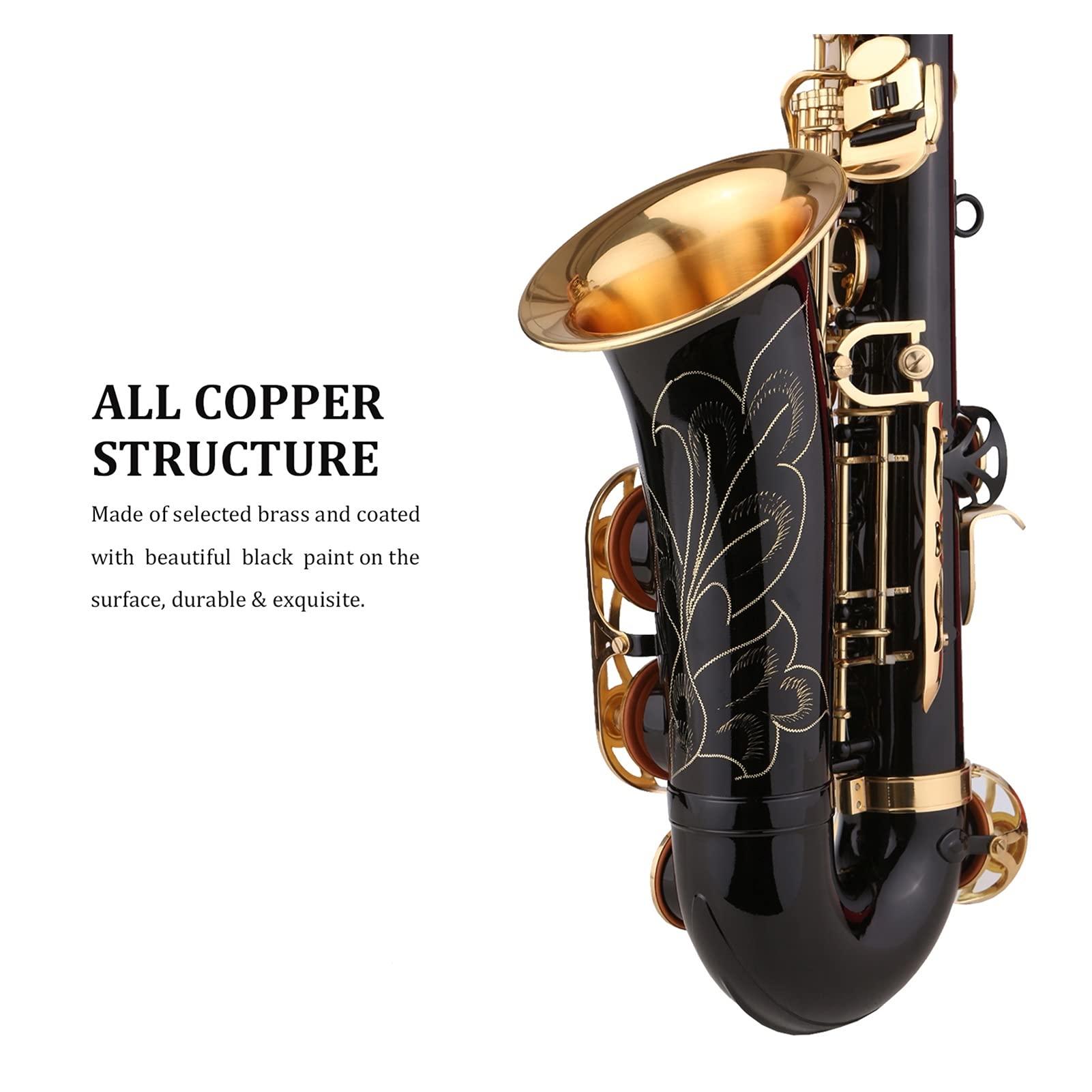 Sax Principianti Kit Ottone EB Alto Sax E Sassofono Piatto Black Vernice in Oro Laccature in Oro con Accessori per Cause Strumento a fiato