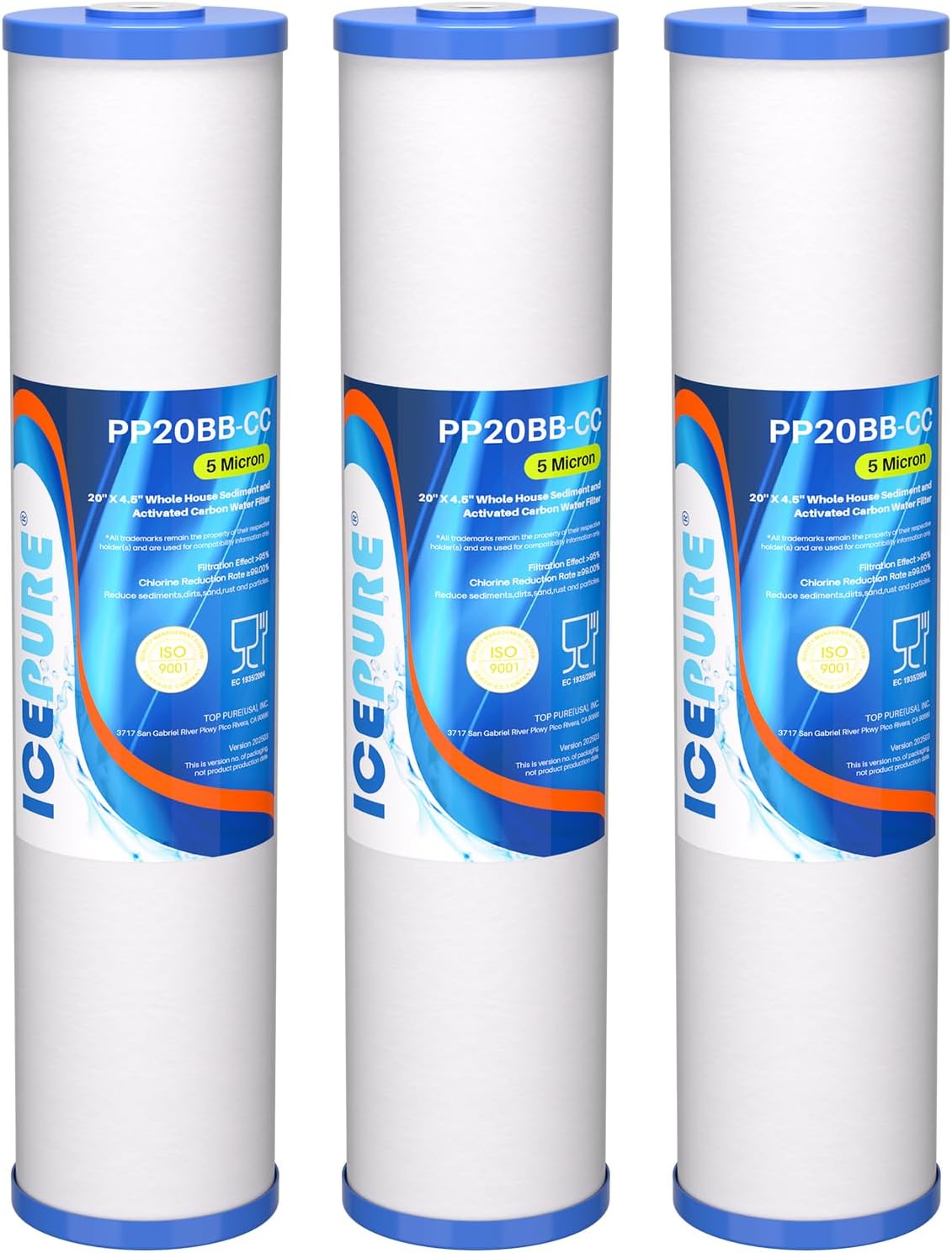 ICEPURE 5 Micron 20″ x 4.5″ Whole House Sediment Water Filter Cartridge Replacement for AP810-2, SP-DD-5005-20BB, DGD-5005-20, FPMB5-20, P5-20BB, FP25B, SDG-45-2005, CMMF0520-45W1, 3PACK