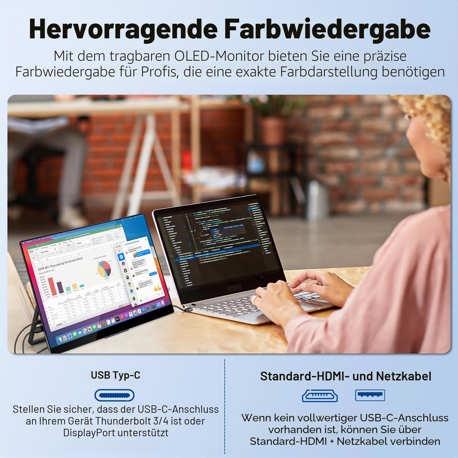 InnoView 14 Zoll UHD OLED Tragbarer Monitor, 4K, 100% DCI-P3, 1MS, USB-C HDMI, Schwarz, 35.6 cm, 16:10, 100.000:1 Kontrast, Business, Unterhaltung, Foto- & Videobearbeitung