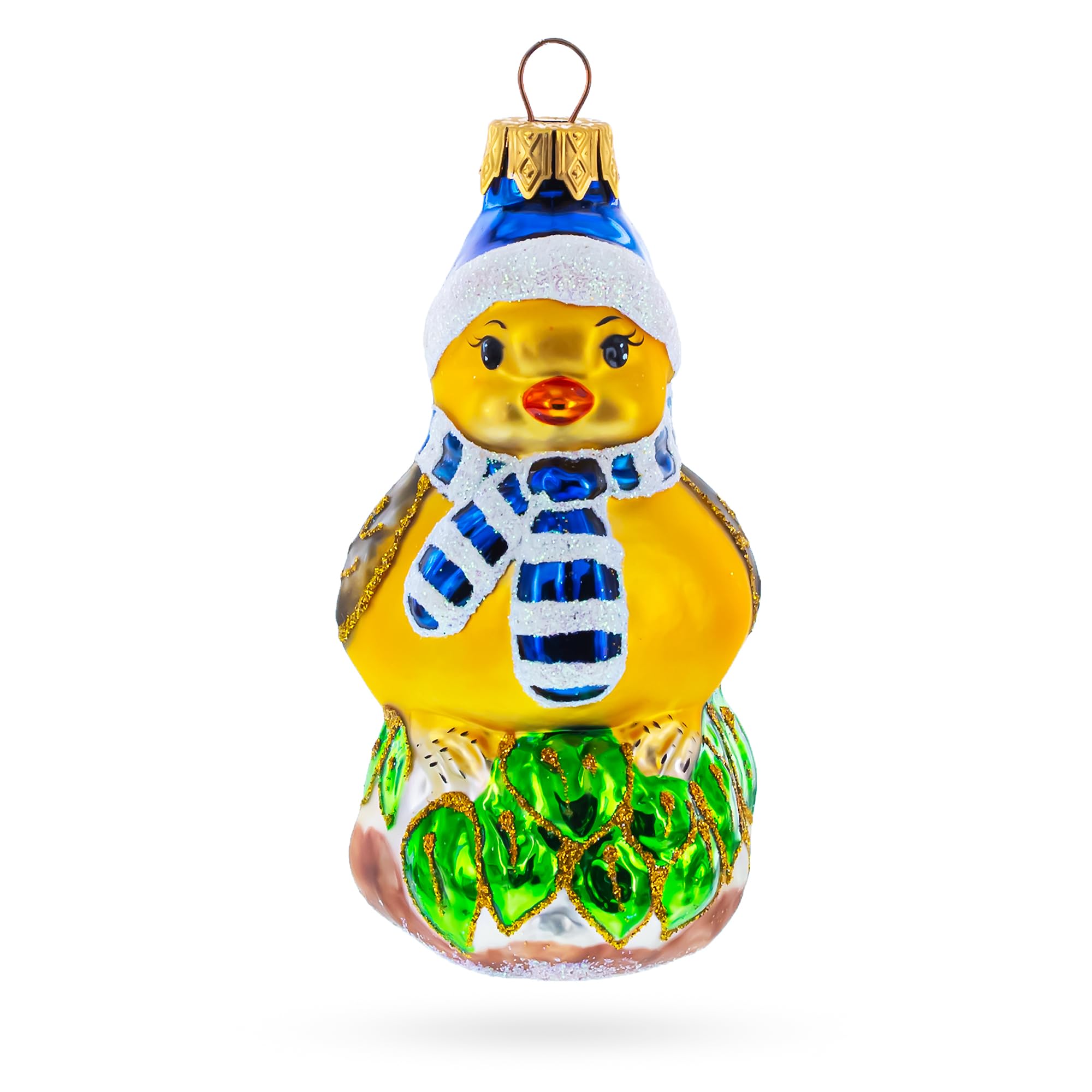 Pájaro de cristal invernal con gorro para llenar de magia tu hogar