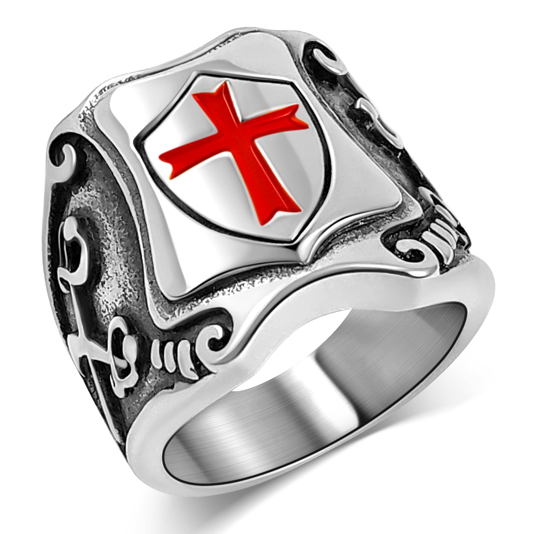 Oaldilee Cross Ring for Men Stainless Steel Celtic Knot Ring, 18K Gold/Black Metal, Retro Religious Chrisitan Cross Ring Norse Viking Battle Axe Cross