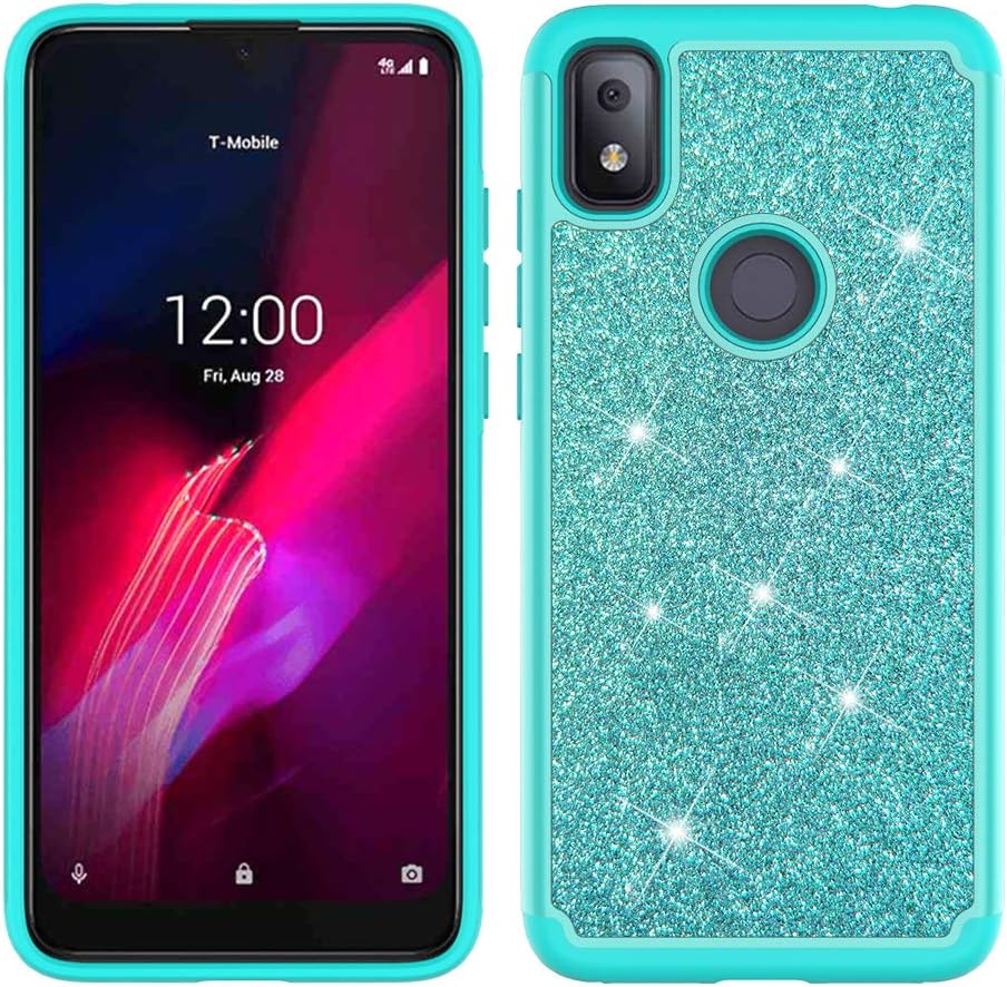JACKPOT WIRELESS for T-Mobile Revvl 4 Cover Glitter Case with Screen Protector Sparkle Bling Shiny Diamond Rubber Hard Case Bumper Girl Women Protective Case (Teal)