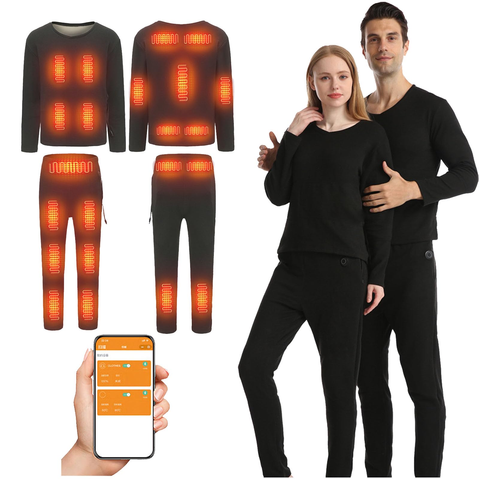 Beheiztes Unterwäsche-Thermo-Set Für Männer Und Frauen App-Gesteuert Wärmendes Thermo-Baselayer Für Kaltes Wetter