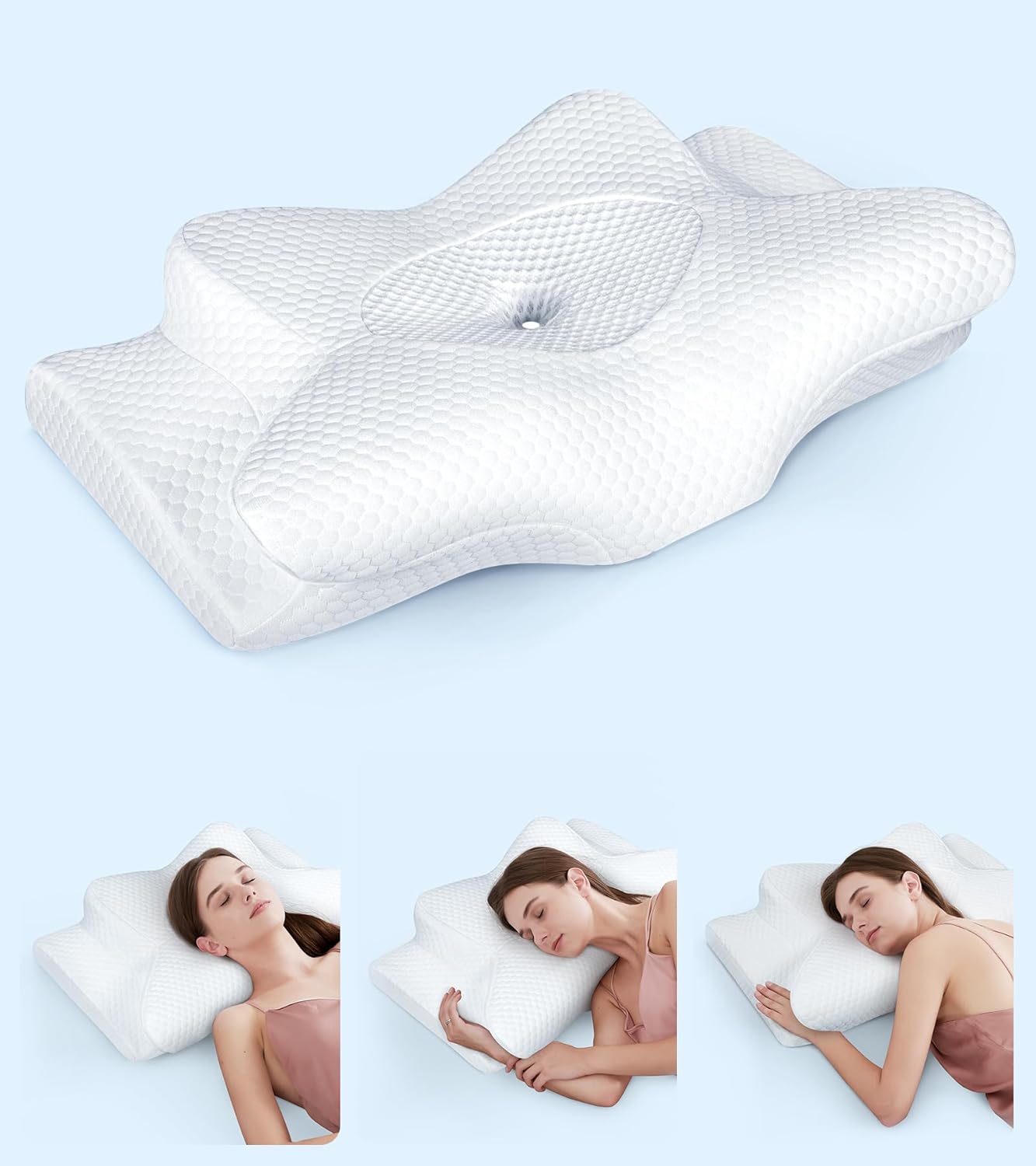 Ultra Pain Relief Cervical Neck Pillow for Sleeping, Adjustable Ergonomic Memory Foam Reading Pillow for Adults, Cooling Orthopedic Side Sleeper Pillow, Back Pillow for Bed, Couch & Floor Pearl white