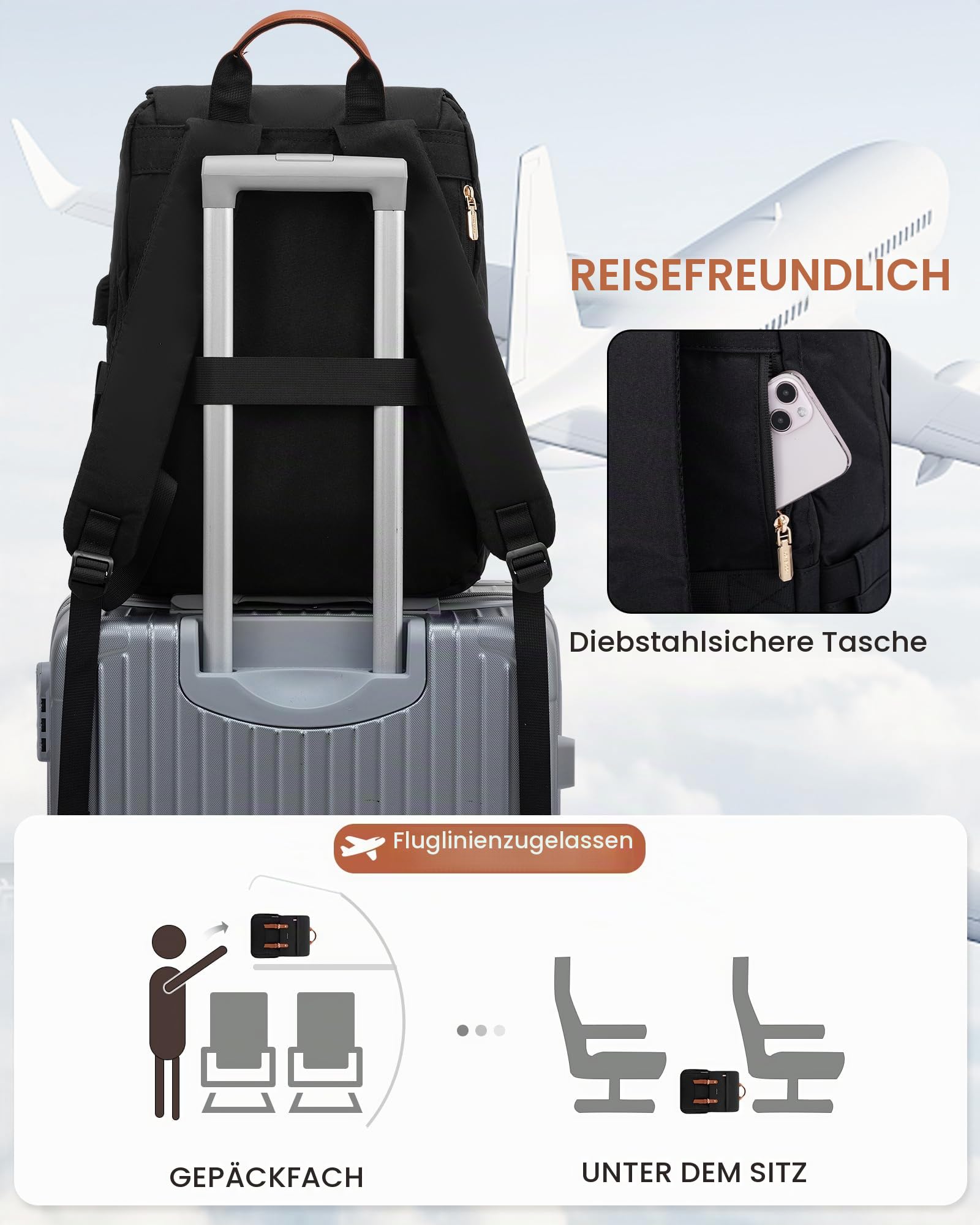 LOVEVOOK Schulrucksack Teenager Mädchen, Rucksack Damen Herren, Wasserdichter Travel Backpack mit Laptop Fach 17 Zoll, School Bag Tagesrucksack, Handgepäck für Lehrer Schule Business Reise Schwarz