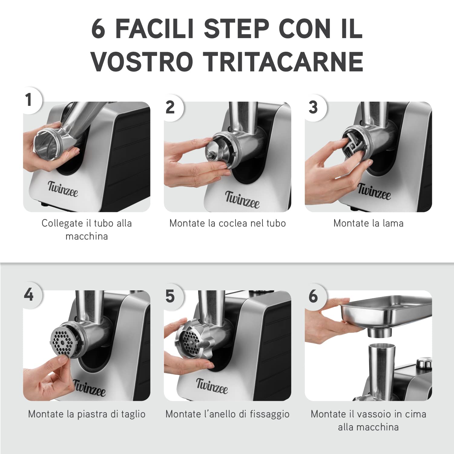 Tritacarne Elettrico 1500W (Nero) - Per Carne e Salsiccia - Robot da Cucina Con 3 Lame e 3 Ugelli - Professionale