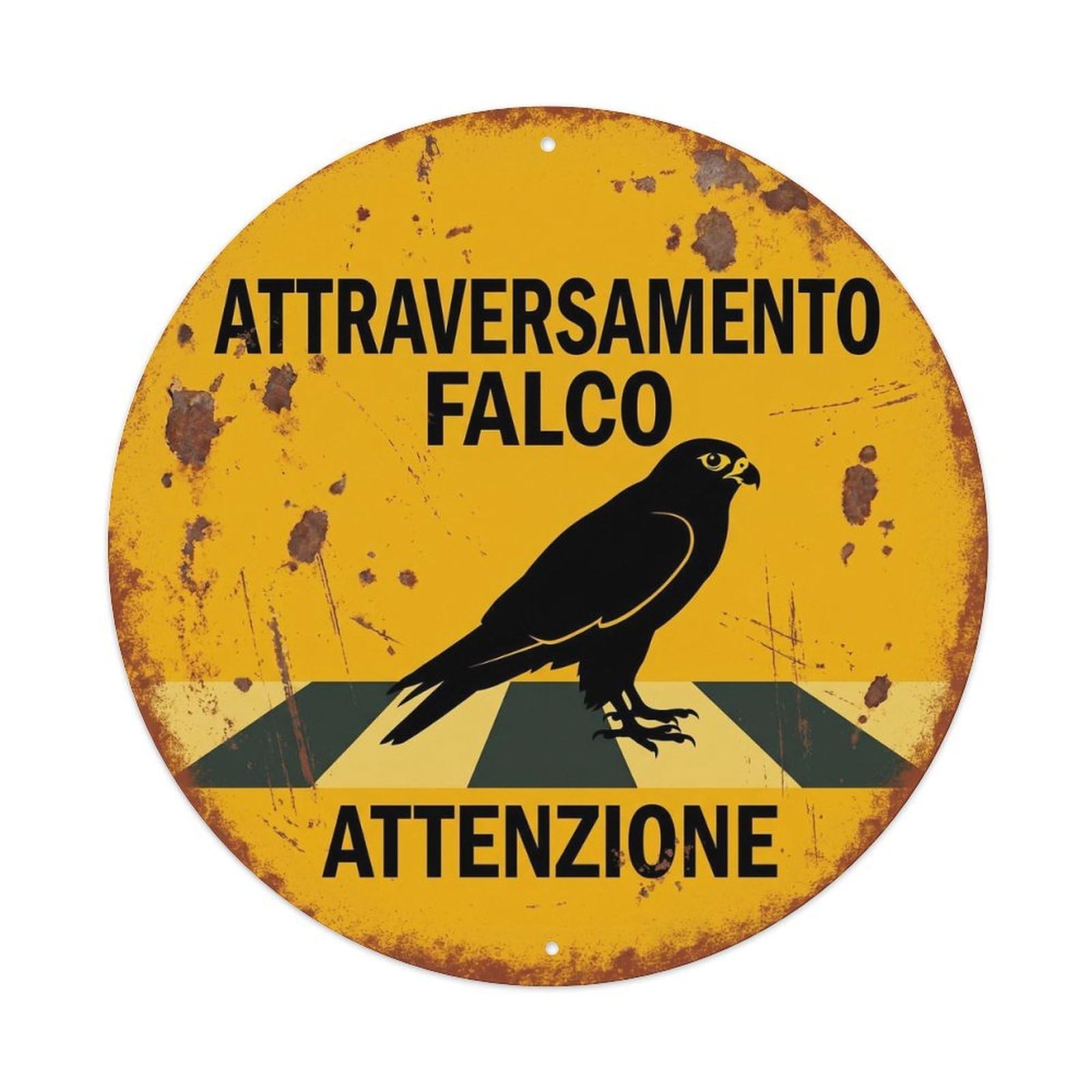 Falcon Crossing Attenzione Shabby Metal Tin Sign