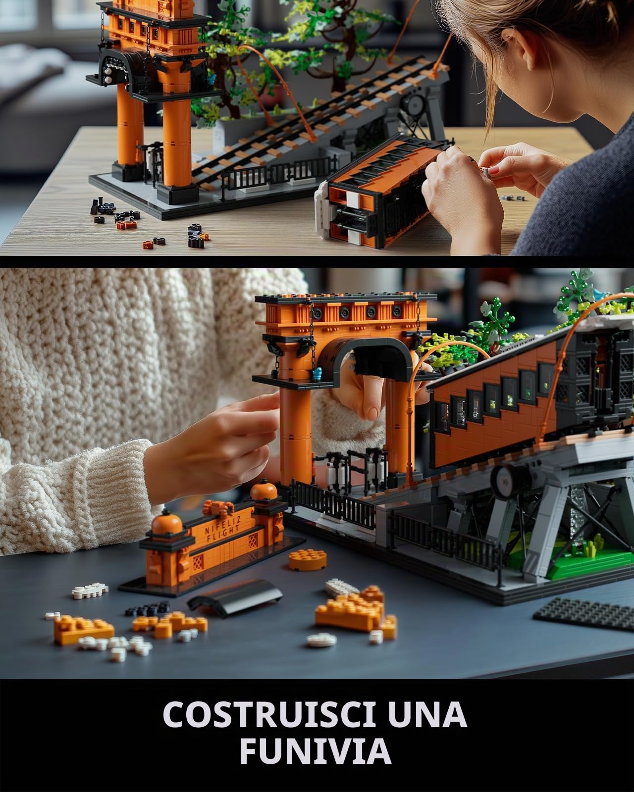 Nifeliz set di costruzioni di ferroviarie per Adulti, Modello da esposizione di funivia d'epoca per la decorazione, treno collezione regalo per Uomo o Donna (2893 pezzi, NF10294)