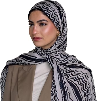 JUMISEE Chiffon Keffiyeh Hijab for Women Fashion Striped Islamic Muslim Hijab Long Scarf Shawl Wraps Headscarf