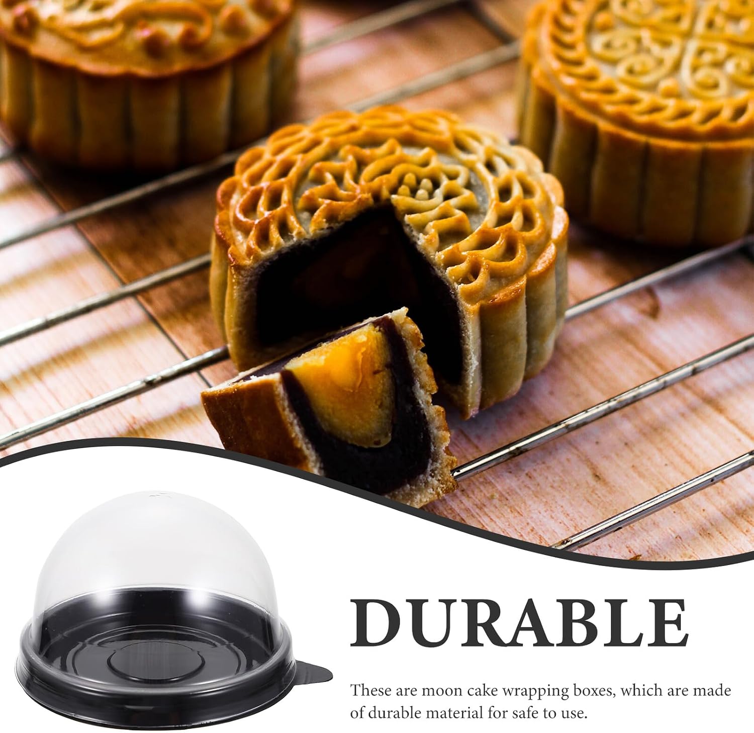 Homoyoyo 100pcs Dome Cake Containers with Black Base for Baking Bakery Supplies, Individual Moon Cake Wrapping Boxes, Food-grade Packaging for Pastries and Egg-yolk Puff Storage