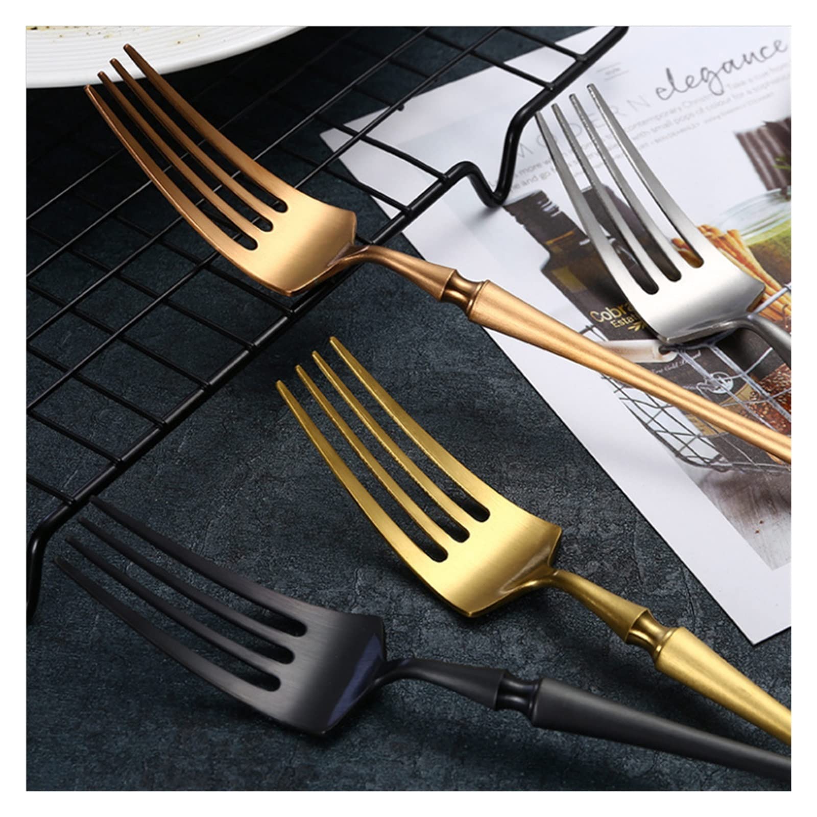 EKBBBYE 6Set/24Pcs Cutlery Set Stainless Steel Dinnerwar Steel Luxury Dinnerware Gold Forks Spoons Knives Steel Cutlery Set