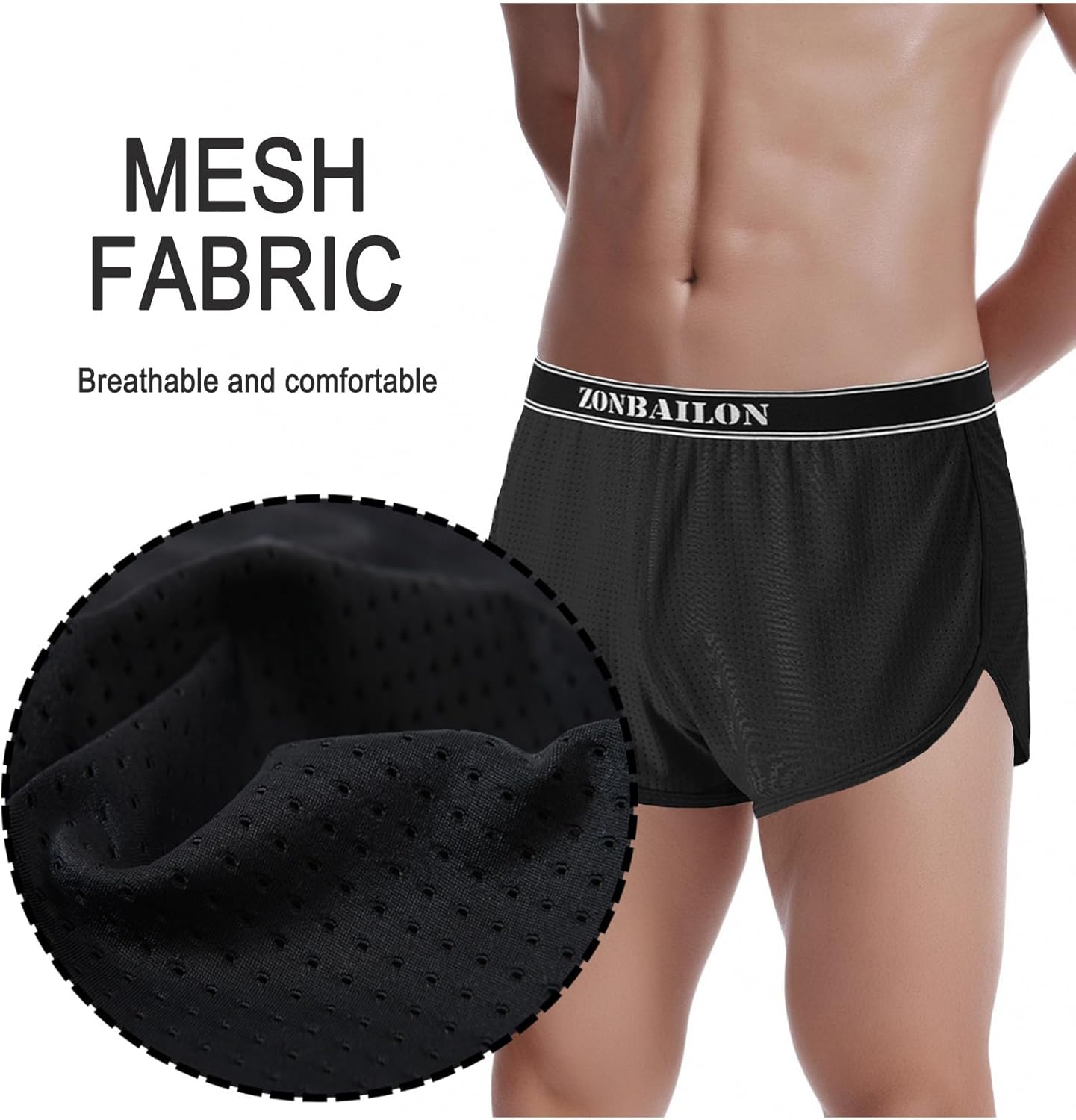ZONBAILON Men's Sexy Large Split Side Boxer Shorts Fit Casual Running Boxers Mesh Breathable Underwears Athletic Trunks - Image 4