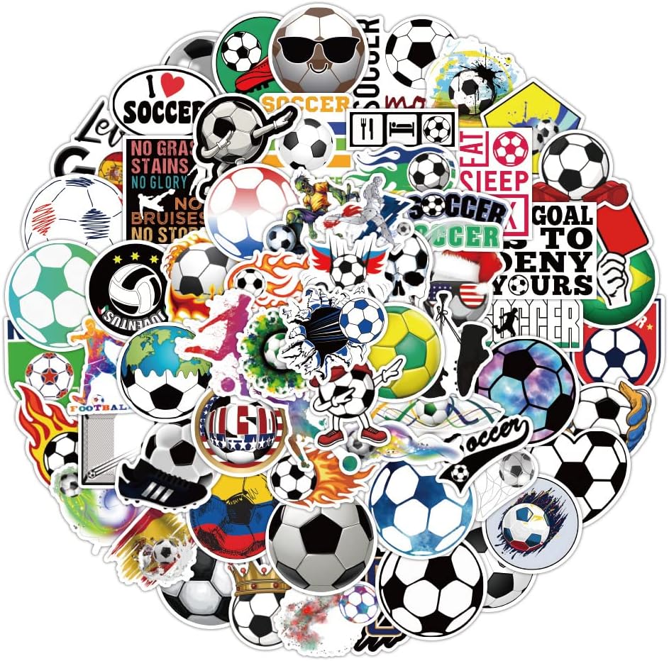 2026 World Cup Soccer Ball Stickers 100PCS Waterproof Sports Ball Sticker Accessories for Water Bottles Poster Board Goodie Bags Stuffers Gifts and Birthday Party Favors & Decorations