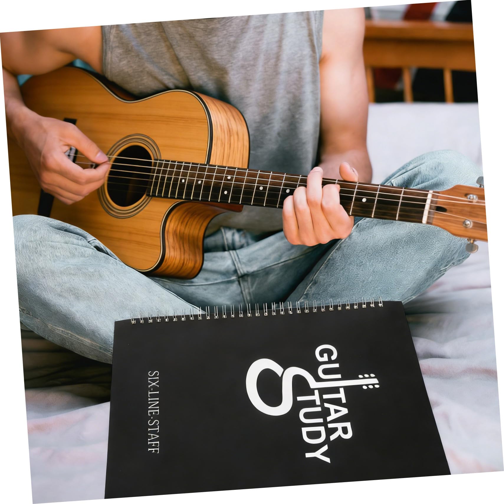 Mikinona Cuaderno Tablatura Guitarra A4 Diseño en Espiral, Resistente al Agua y Ligero, Adecuado para Principiantes Llevar en Bolsa de Guitarra al Aire Libre