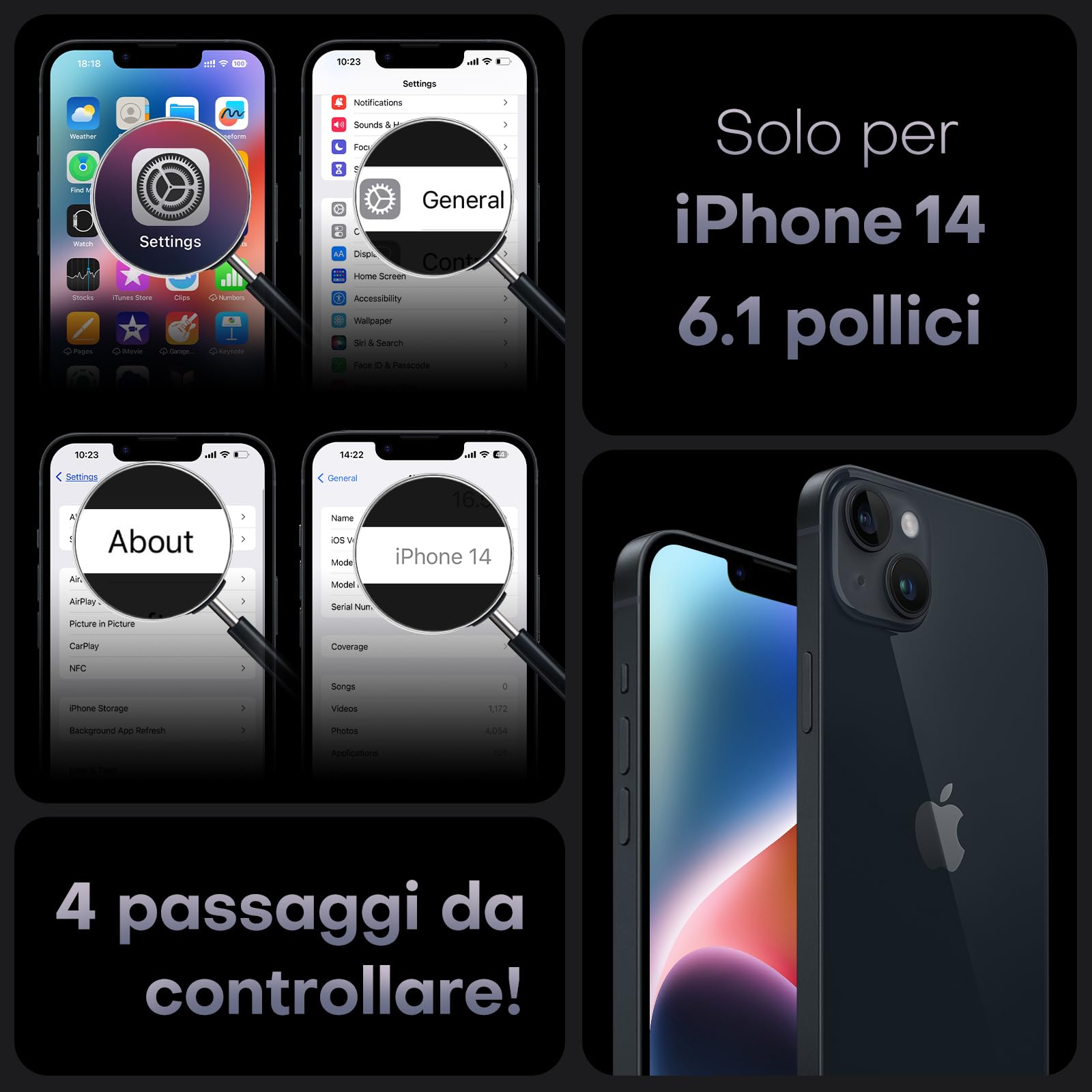 TOCOL Cover Magnetica per iPhone 14 6,1 Pollic, Compatibile con MagSafe, Protezione Fotocamera Integrata, Custodia Antiurto Traslucida Opaca, Nero