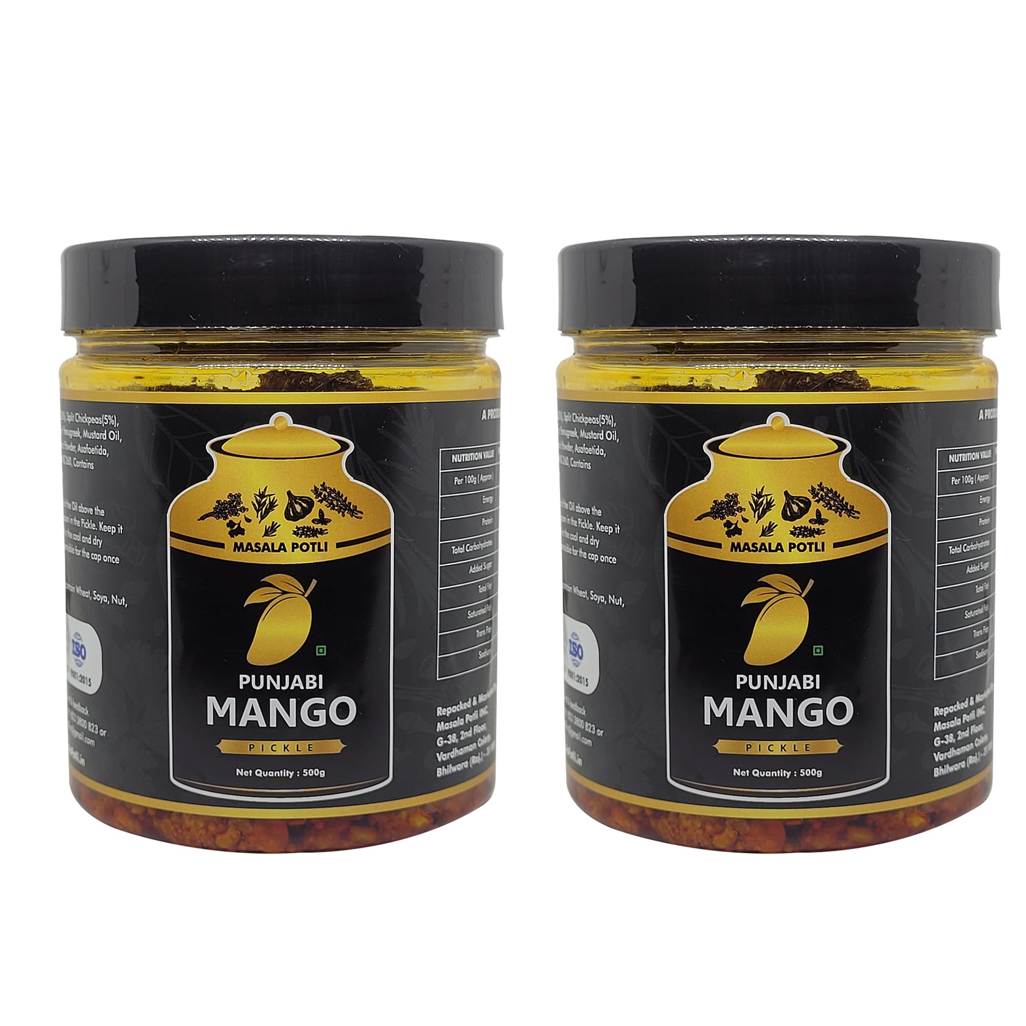 Masala Potli Punjabi Mango Pickle (Keri Ka Achar) 1Kg, Tasty and Tangy Aam Ka Achar with Traditional Spices, Authentic Homemade Achar for Rich Taste, 500gm (Pack of 2)