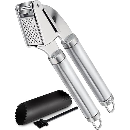 ORBLUE Garlic Press [Premium], Stainless Steel Mincer, Crusher & Peeler Set - Professional Grade, Easy Clean, Dishwasher Safe & Rustproof
