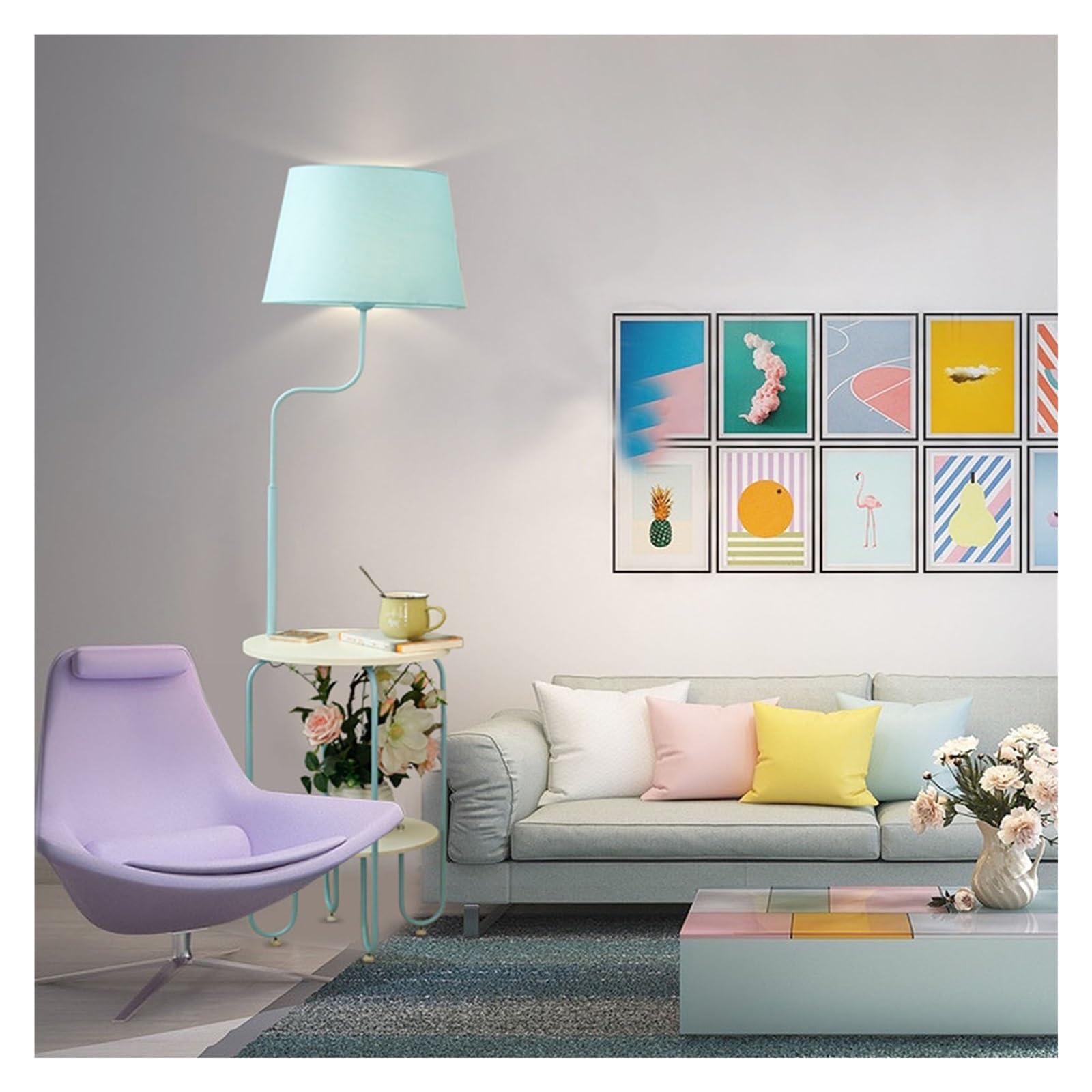 Z4T8M2K6G5 Tall Standing Lamp Floor Lamps End Table with Charging Station, Bedside with Lamp Attached, Small Side for Bedroom(Blue)