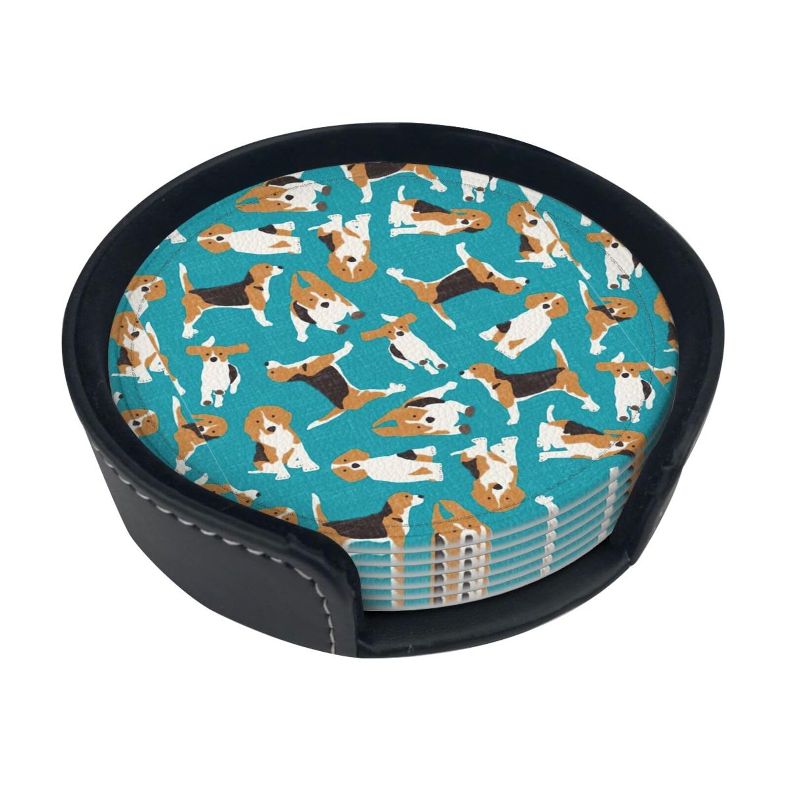 Dogs (2) Print Round Coasters Set Of 6,Coaster For Tabletop Protection Home Bar Decor