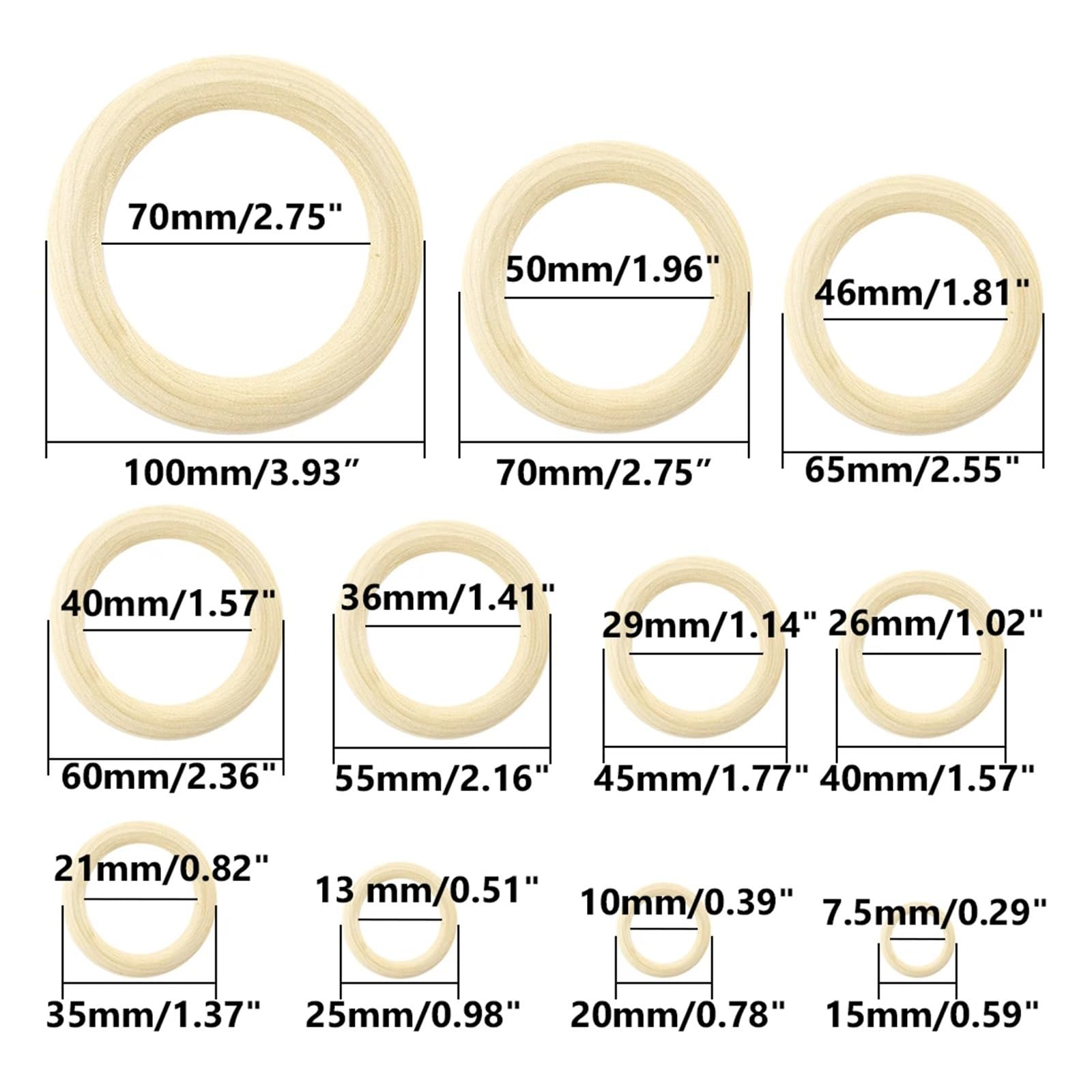Holzringe für Handarbeiten, Unvollendete Holzringe 15–100 mm for Makramee-DIY-Bastelarbeiten, Reifen, Verbinder, Schmuck(25mm 20pcs)