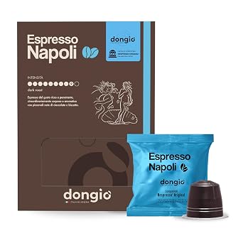Dongio Caffe Espresso Napoli - 50 Nespresso Original Compatible Capsules, Dark Roast Coffee Intensity 9/10 - Roasted and Blended In Italy 200 Count Pack of 4, Espresso Napoli