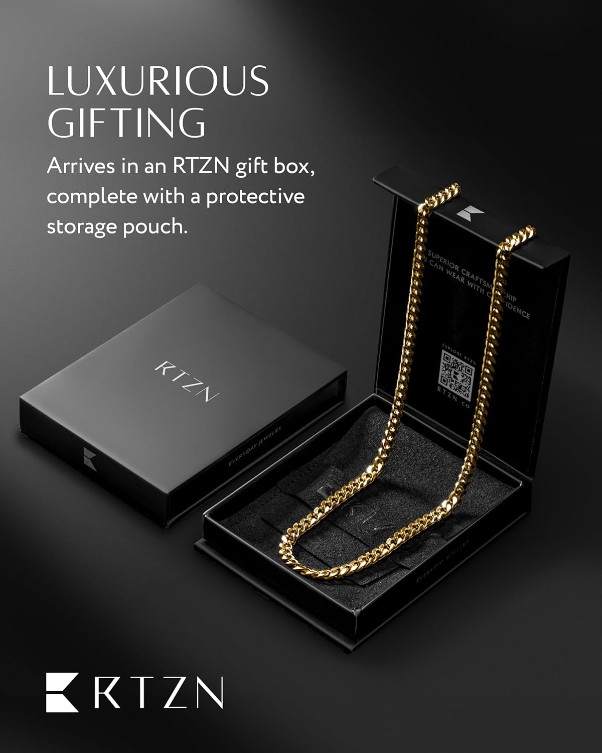 RTZN® Gold Cuban Link Chain for Men – 3.5/5mm Mens Cuban Chain – Premium Black, Gold & Silver Stainless Steel Necklace for Men – Non-Tarnish & Waterproof Mens Chain Necklaces – 18/20/22/24/26" inches - Image 6