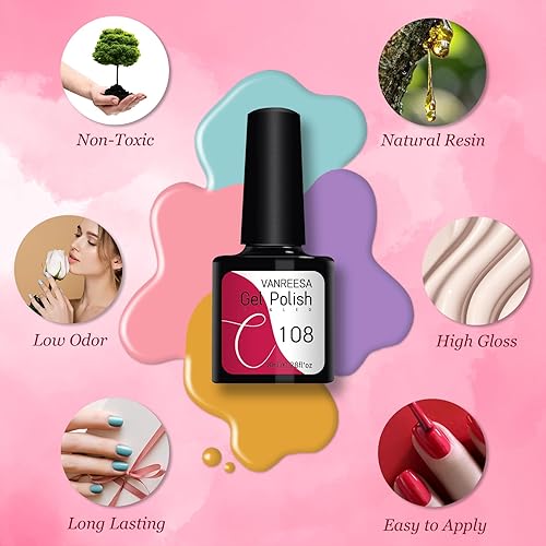 Miniatura 3 de VANREESA Juego de 42 esmaltes de uñas de gel con luz UV de 24 colores, esmalte de uñas de gel brillante y mate, kit completo de uñas de gel con