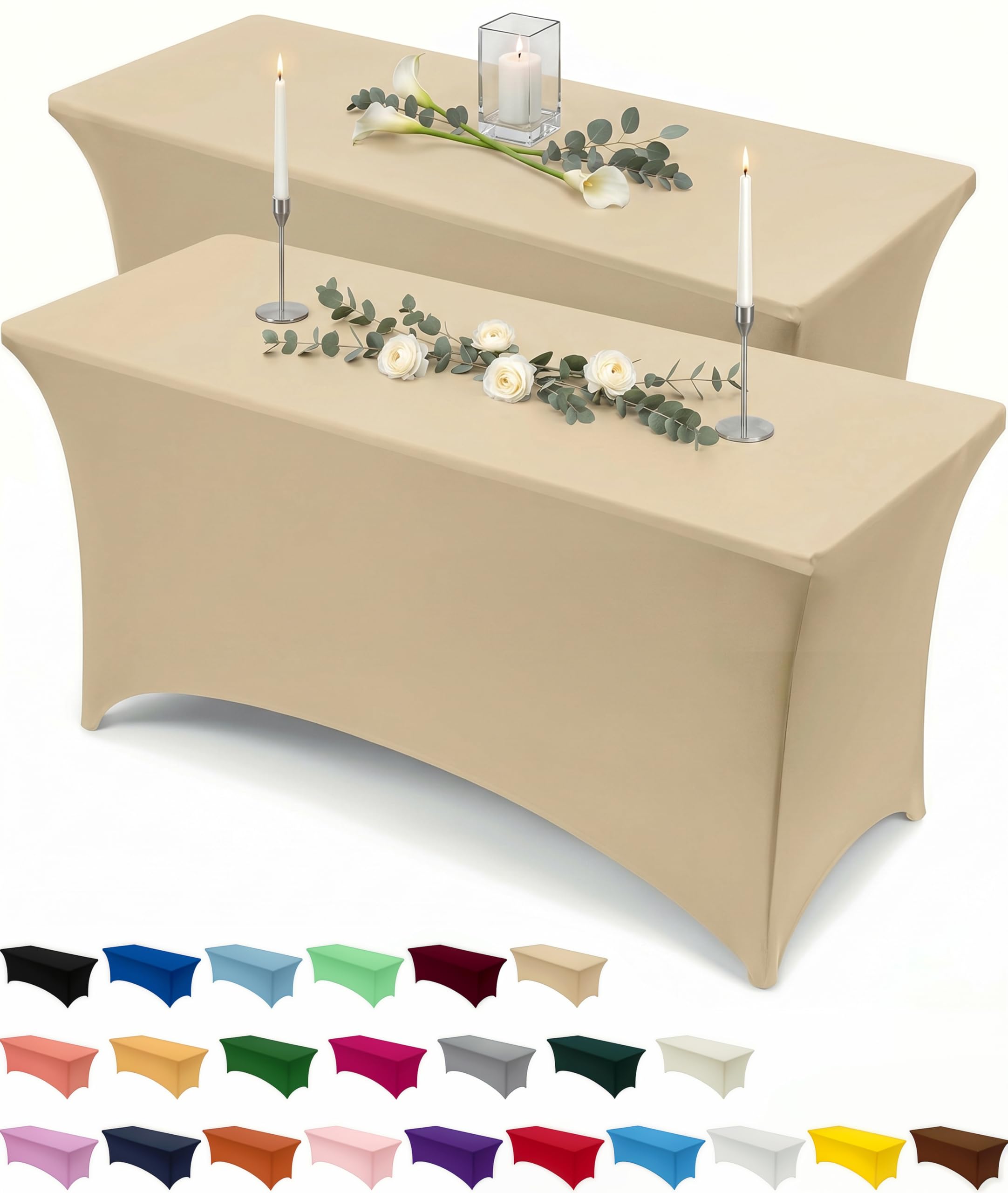 Utopia Kitchen Spandex Table Cloth 2 Pack [6FT, Champagne] Tight, Fitted, Washable and Wrinkle Resistant Stretch Rectangular Patio Table Cover for Event, Wedding, Banquet & Parties [183Lx76Wx76H] cm