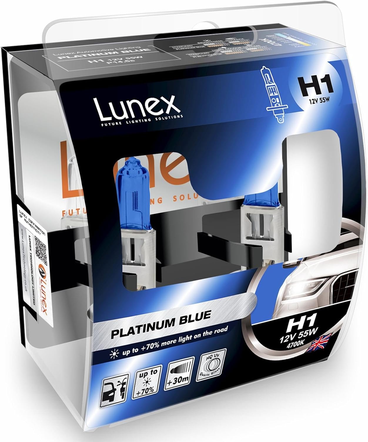 LUNEX H1 448 Platinum Blue Headlight Halogen Bulbs 12V 55W P14,5s Max Blue Effect 4700K duobox (2 Units)