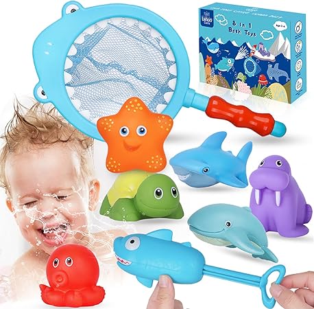 Lehoo Castle Baby & Toddler Toys,Bath Toys Lehoo Castle Baby Bath Toys, Kids Bath Toys with Baby Shark Bath Squirters Toy, Shower Toys Fishing Net for Kids, Gift for Boys Girls