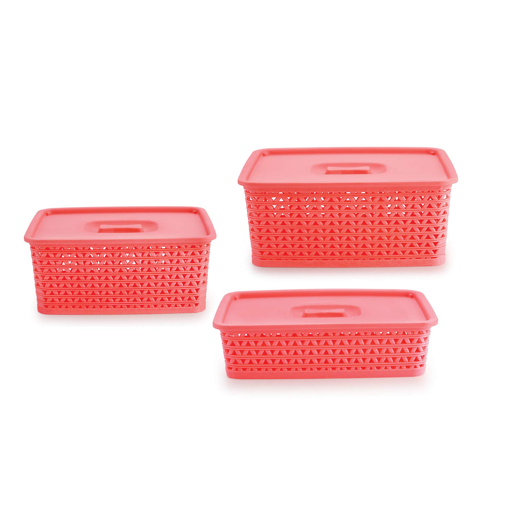 Selvel Euro Plastic Storage Basket-Pink,Set of 3
