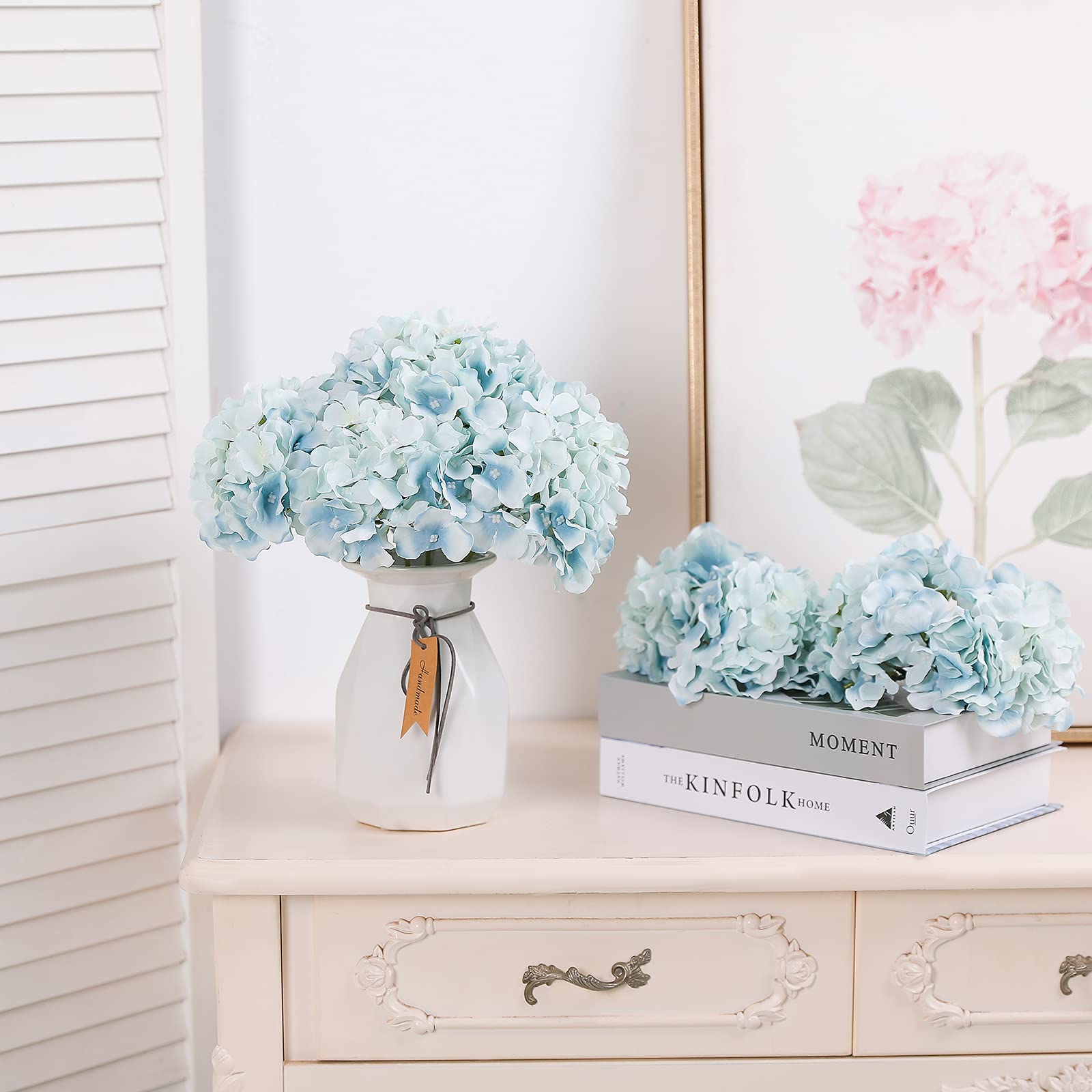 Artificielles Hortensia, 2PCS Fleur Artificielle à Tige Longues 43cm Tête Hortensia Bouquets Pour Le Mariage, La Maison, Hôtel, Décoration De Fête, Arrangement Floral, Bleu