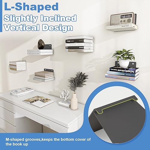 Miniatura 20 de Fentec Estantería flotante invisible, estantes flotantes montados en la pared, organizadores de libros de alta resistencia, estante oculto de metal