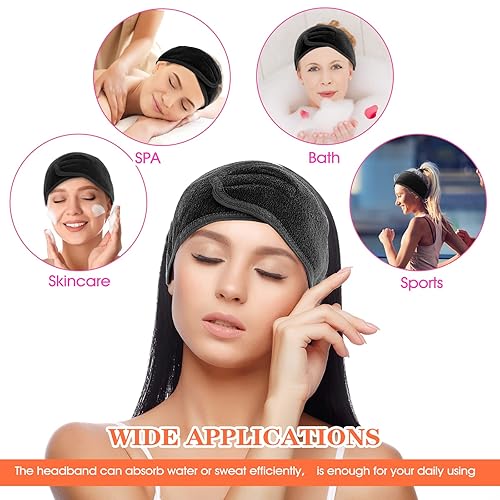 Miniatura 6 de WLLHYF Diadema facial de spa diadema de maquillaje ajustable banda de microfibra para el cabello toalla elástica calcomanía mágica para el cuidado