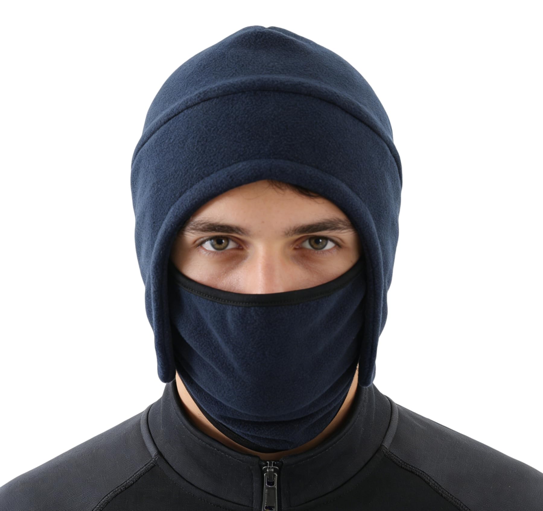 Gorro de invierno 2 en 1 para hombre, forro polar, orejeras, calavera, deportivo, máscara de esquí