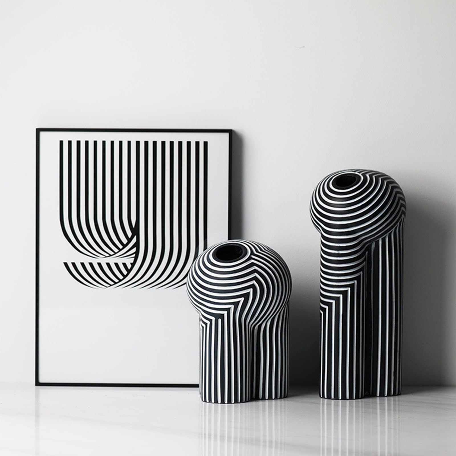 Keramik Vase, Deko Vasen Set, Schwarze Und WeißE Streifen Modern Blumenvase, Vases FüR Tischdeko, Room, BüRo, Eingang, Wohnzimmer,Small