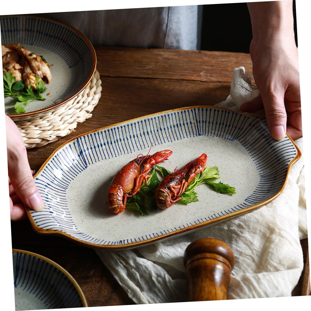 1Pc High Temperature Ceramic Grilled Fish Tray Serving Plate for Kitchen Cooking Oven Safe Dishwasher Microwave Compatible Slip Design for Safe Handling