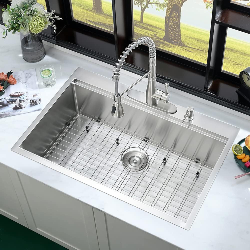 27 Inch Drop In Kitchen Sink Workstation-iAnomla 27x22 Stainless Steel Kitchen Sink Drop In Top Mount Sinks 16 Gauge Stainless Steel Single Bowl Deep Overmount Sinks with Cutting Board