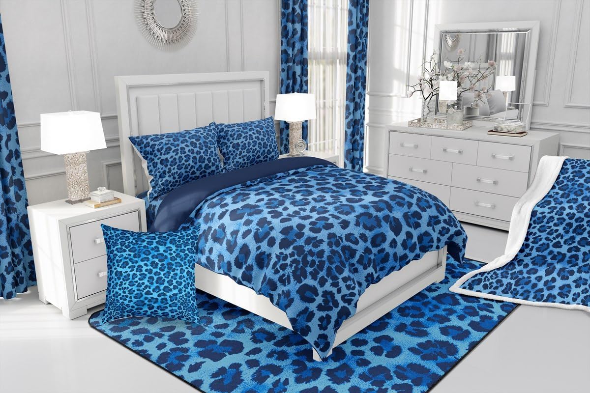 Feelyou Animal Print Bedding Duvet Cover Set Queen Size Blue Leopard Bedding Set for Kids Boys Girls Decor Cheetah Comforter Cover Set Microfiber Safari Bedspread Cover Bedroom Zebra Bedclothes