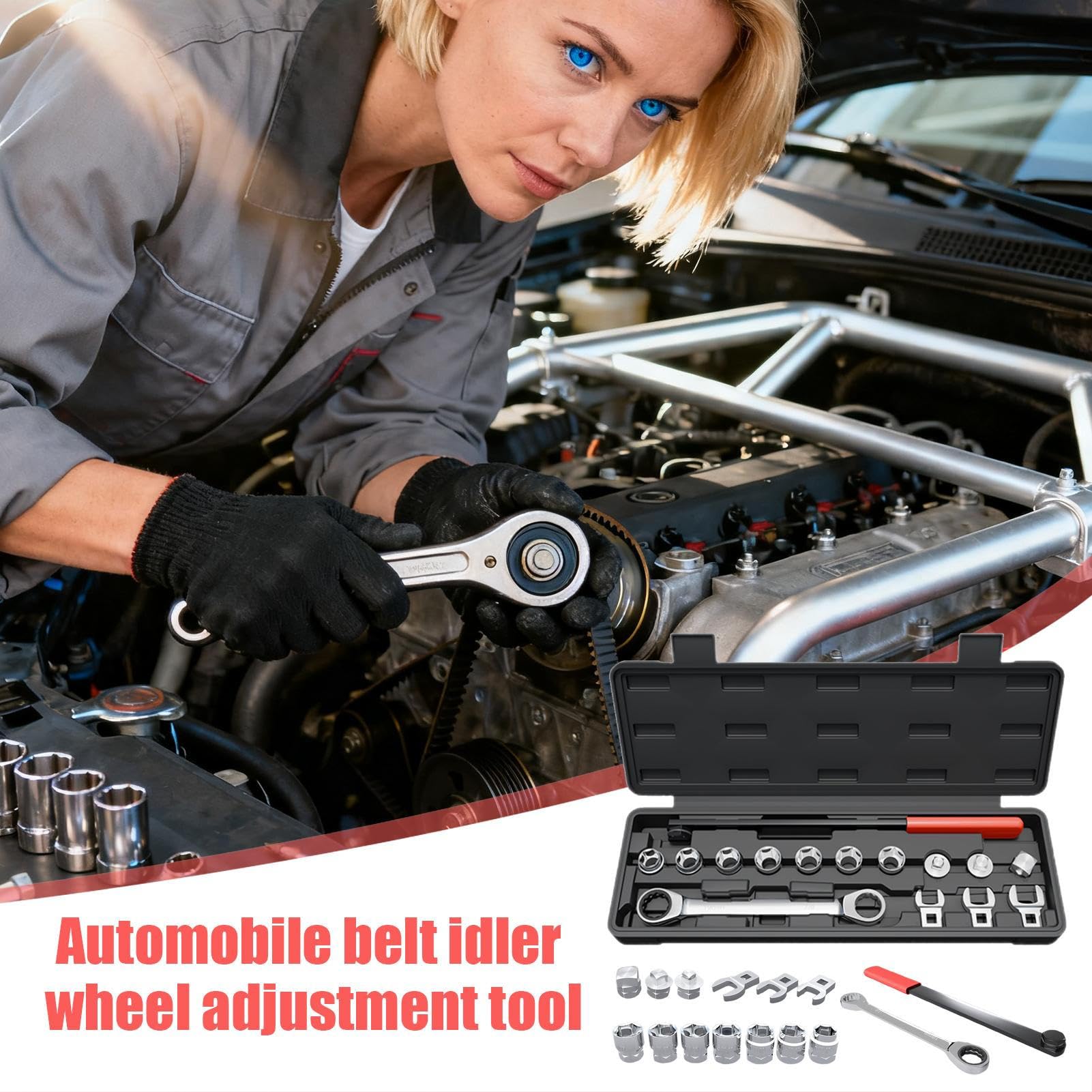 Herramienta tensora para correas trapezoidales - Herramienta de | mantenimiento para camiones - Llave de ajuste para tensores de correas de automóviles, para técnicos de automóviles